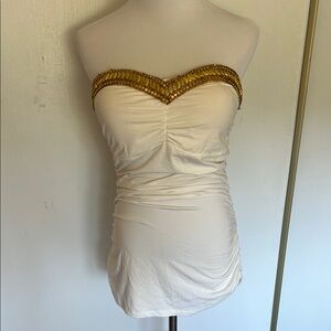 Bebe White Strapless Top with Gold Detail